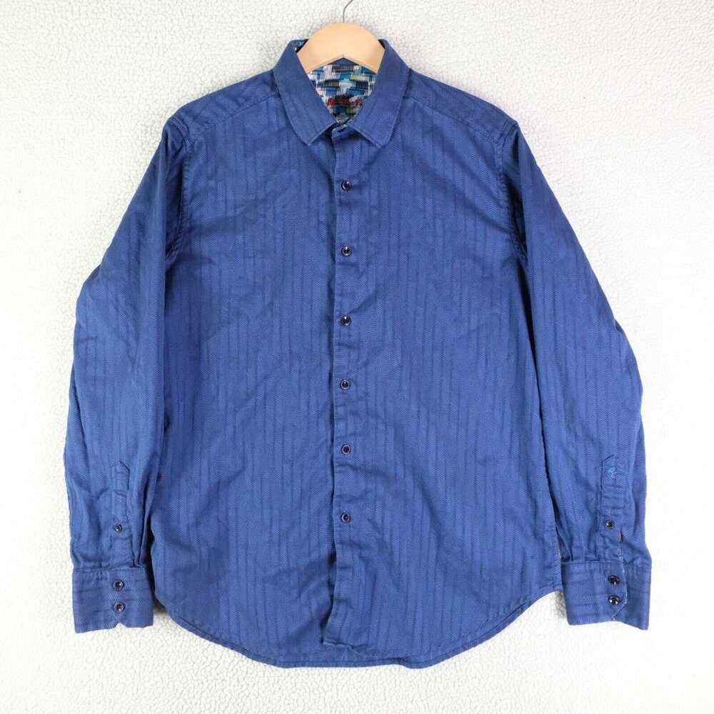 Robert Graham Shirt Mens Large Blue Striped Button Up Classic Colorful